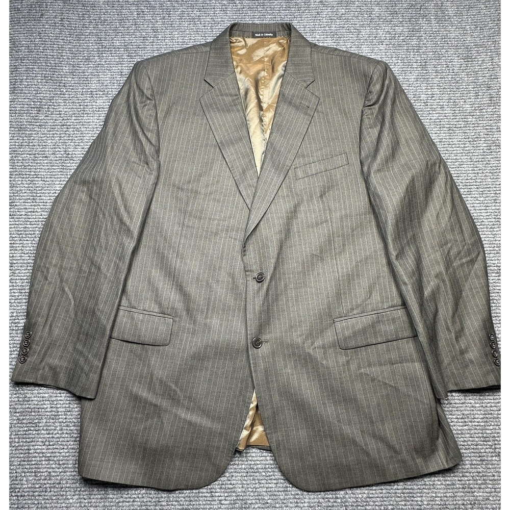 Zino Blazer‎ Mens 50L Dark Brown Pinstripe 100% Wool Suit Jacket RIVERIA Long